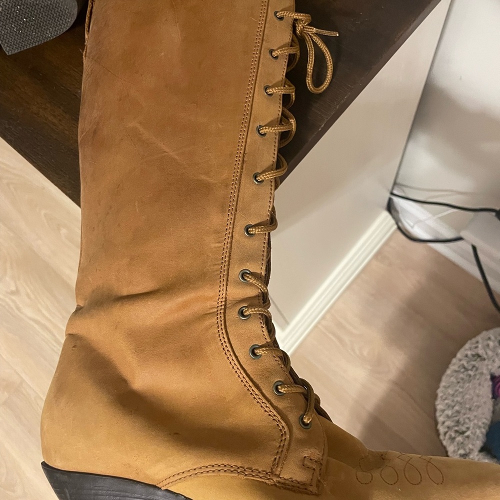 Oakley Tall Lace Up Leather Boots Tan Size 7.5 Riding Western Style - Picture 8 of 10